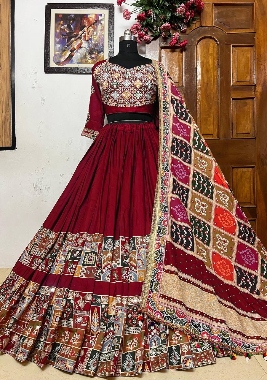 Royal Maroon Kutchi Embroidered Lehenga