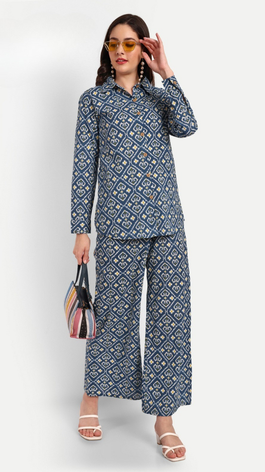 Boho Indigo Ikat Printed Co-Ord Set