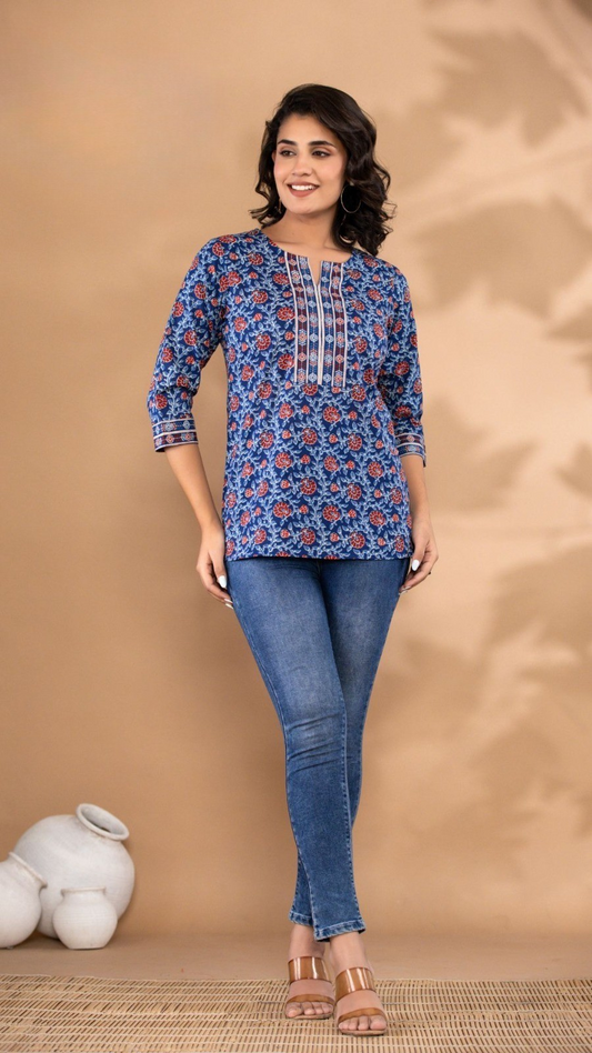 Heritage Indigo Printed Short Kurti