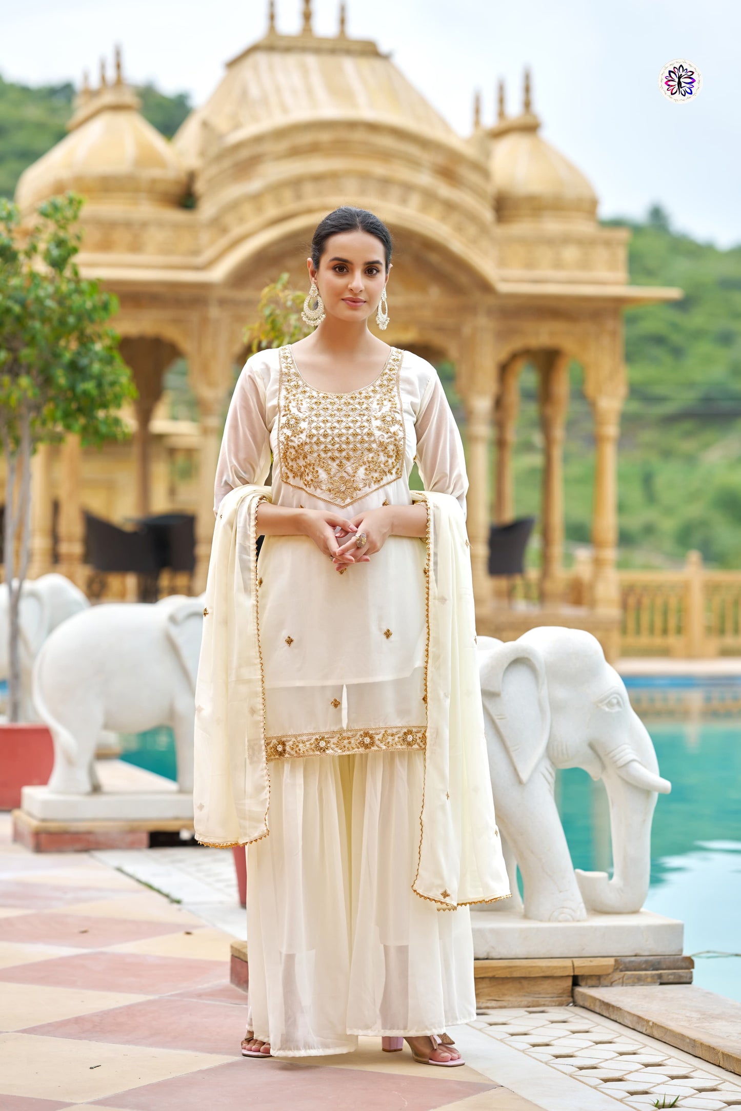Zarina Ivory Sharara Set