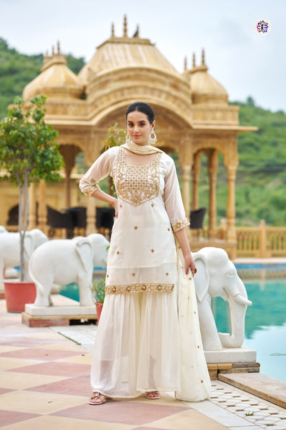 Zarina Ivory Sharara Set