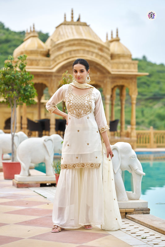 Zarina Ivory Sharara Set