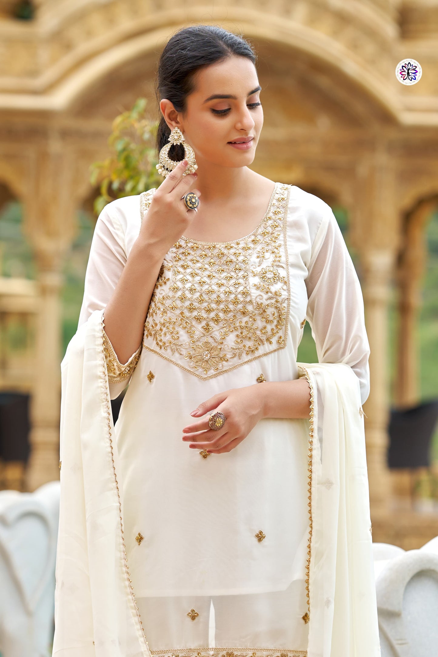 Zarina Ivory Sharara Set