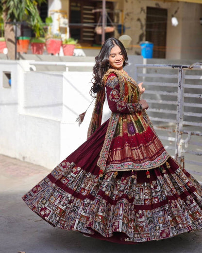 Royal Maroon Kutchi Embroidered Lehenga