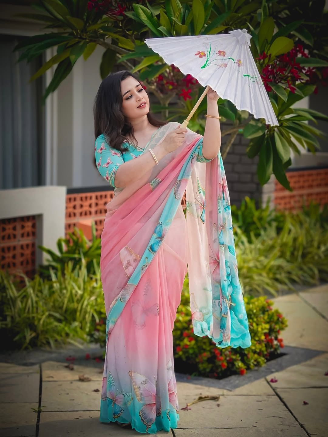 Peach Breeze Butterfly Saree