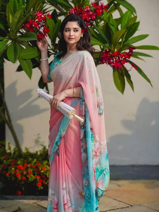 Peach Breeze Butterfly Saree