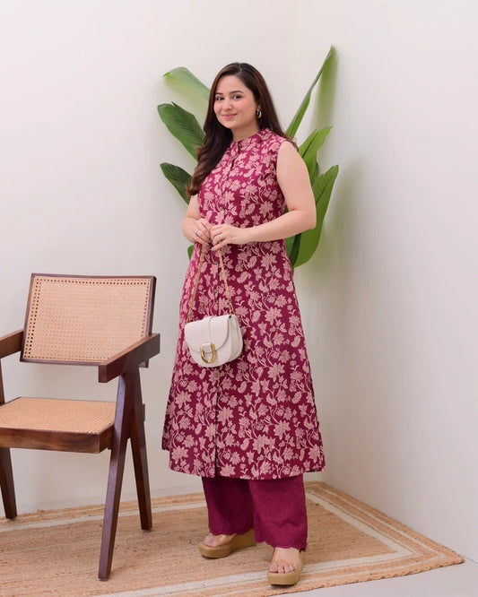 Crimson Bloom – Maroon Sleeveless Kurta Set